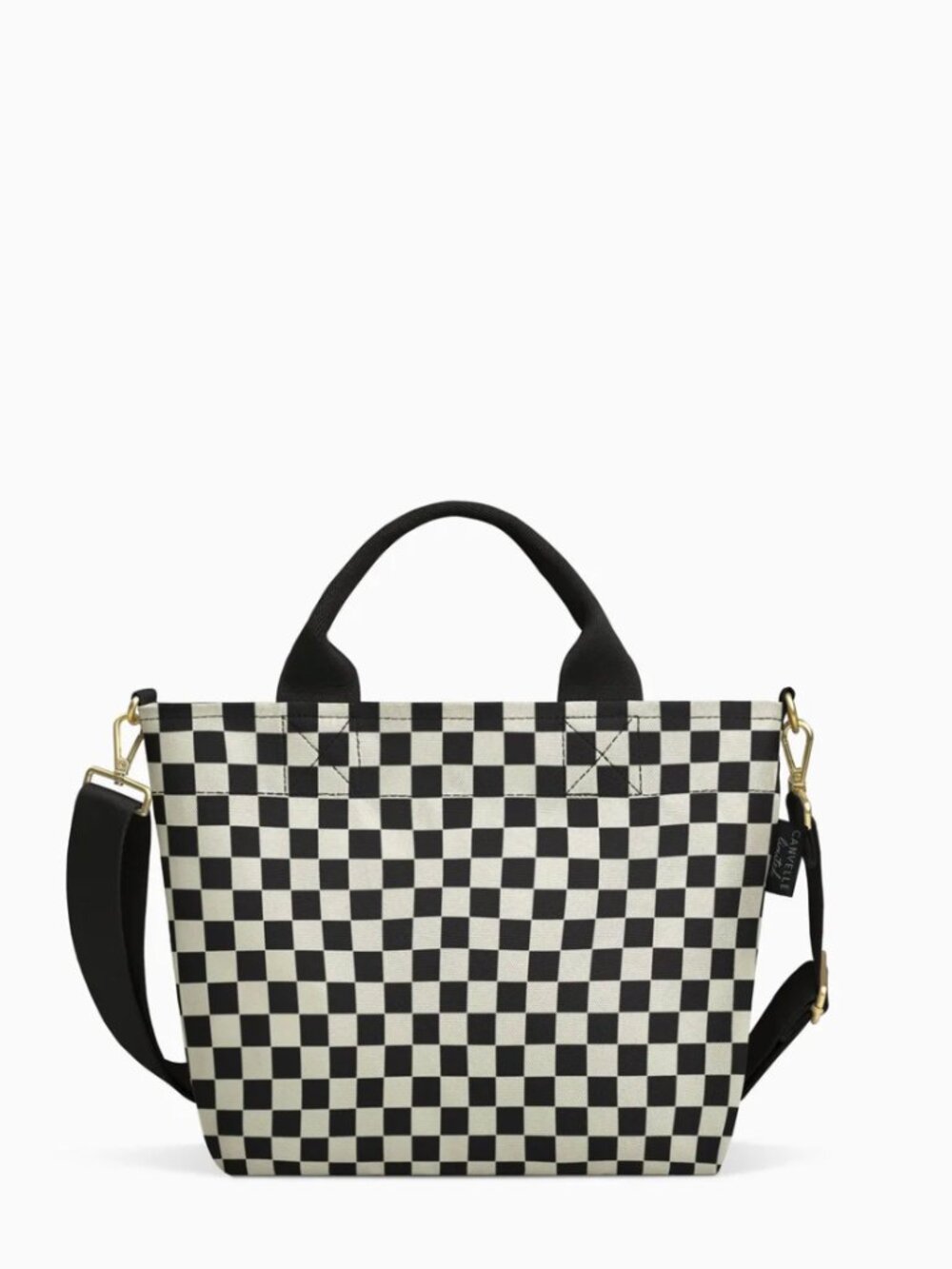 Canvelle Limited Edition Zip Crossbody Tote Small Black White Checkered Bag